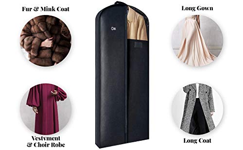 Luxury Storage Garment Bag for Long Coat, Fur, Mink, Gown, Vestment and Choir Robe | 60 Inch + 5 Inch Gusset Cover | Heavy Duty, Hanging, Breathable, Foldable Travel and Wardrobe Clothes Protector