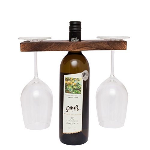 GoCraft Wine Bottle & Glass Holder | Handmade Antique Wood Stand for Wine for Two Glasses & Bottle