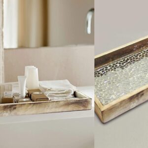 NuSteel Mosaic Tray Towel Holder in Natural Wood & Silver Mosaic for Paper Towels, Bathroom Decor, Rolling Tray