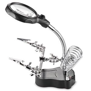 led light stand loupe, lighted helping third hands clamp clip magnifying soldering stand watch jewelry repair loupe magnifier (3.5x12)