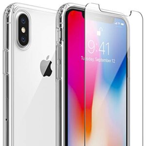 flexgear case for iphone x xs with 2x tempered glass screen protectors [full protection] - crystal clear