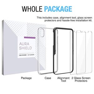 FlexGear Case for iPhone X XS with 2X Tempered Glass Screen Protectors [Full Protection] - Crystal Clear