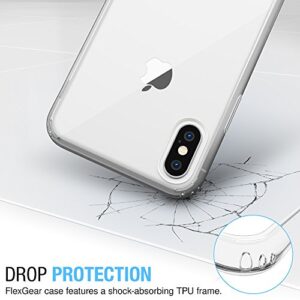FlexGear Case for iPhone X XS with 2X Tempered Glass Screen Protectors [Full Protection] - Crystal Clear