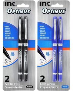 i-n-c optimus 4 felt tip fine point pens 3 black/3 blue - no bleed ink