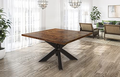 JAMES + JAMES Square Industrial Steel X Pedestal Table (46" x 46" Square, Tuscany Finish)