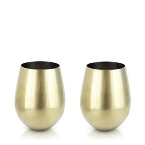 Viski Gold Wine Glasses, Stemless Wine Glass Set, Stainless Steel with Gold Finish, 18 Ounces, Set of 2, Gold