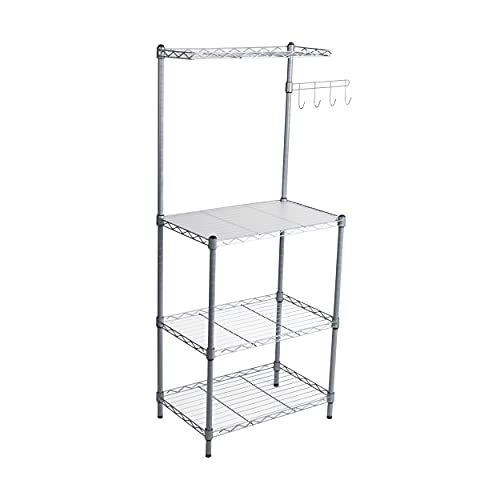 Mind Reader 3 Tier Microwave Shelf Counter Unit with Hooks, Silver