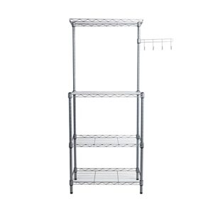 Mind Reader 3 Tier Microwave Shelf Counter Unit with Hooks, Silver