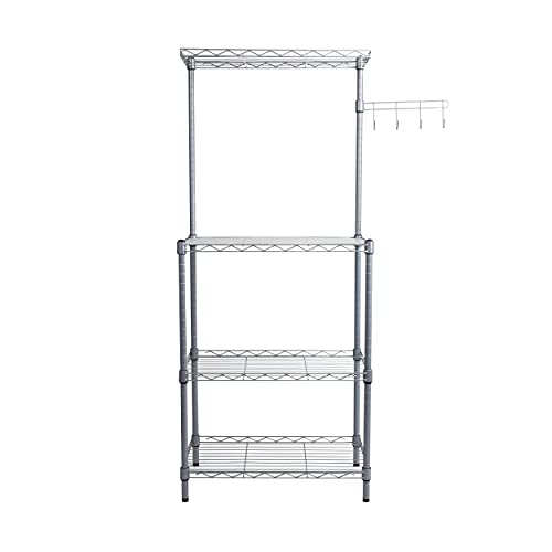 Mind Reader 3 Tier Microwave Shelf Counter Unit with Hooks, Silver