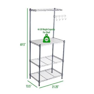 Mind Reader 3 Tier Microwave Shelf Counter Unit with Hooks, Silver