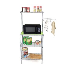 Mind Reader 3 Tier Microwave Shelf Counter Unit with Hooks, Silver