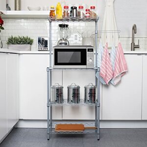 Mind Reader 3 Tier Microwave Shelf Counter Unit with Hooks, Silver