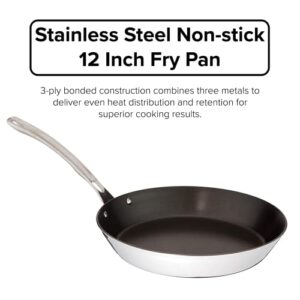 Viking Culinary Contemporary 3-Ply Stainless Steel Nonctick Fry Pan, 12 Inch, Ergonomic Stay-Cool Handle, Dishwasher, Oven Safe, Works on All Cooktops including Induction