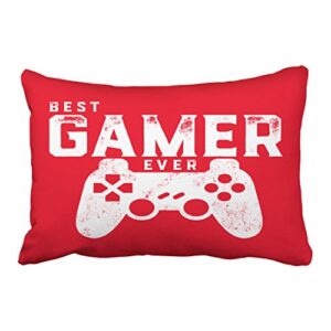 emvency decorative throw pillow cover queen size 20x30 inches best gamer ever for video games geek pillowcase with hidden zipper decor cushion gift for home sofa bedroom couch car
