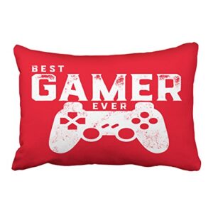 Emvency Decorative Throw Pillow Cover Queen Size 20x30 Inches Best Gamer Ever for Video Games Geek Pillowcase with Hidden Zipper Decor Cushion Gift for Home Sofa Bedroom Couch Car