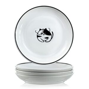 SOCOSY Cute Cartoon Dog Ceramic Seasoning Dishes Sauce Dish Sushi Dipping Bowl Appetizer Plates Tea Bag Holder Serving Dish for Kitchen 5'' (Cat)