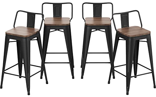 Changjie Furniture 24 Inch Bar Stools Counter Height Bar Stools Industrial Metal Barstools Set of 4 for Home Kitchen (24 inch, Black)