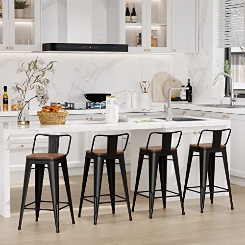 Changjie Furniture 24 Inch Bar Stools Counter Height Bar Stools Industrial Metal Barstools Set of 4 for Home Kitchen (24 inch, Black)