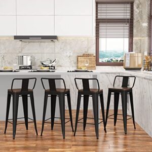 Changjie Furniture 24 Inch Bar Stools Counter Height Bar Stools Industrial Metal Barstools Set of 4 for Home Kitchen (24 inch, Black)