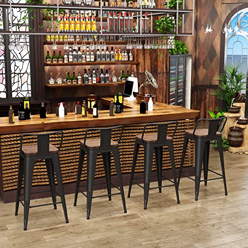 Changjie Furniture 24 Inch Bar Stools Counter Height Bar Stools Industrial Metal Barstools Set of 4 for Home Kitchen (24 inch, Black)