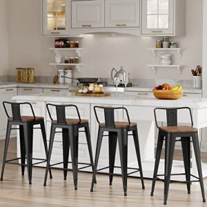 Changjie Furniture 24 Inch Bar Stools Counter Height Bar Stools Industrial Metal Barstools Set of 4 for Home Kitchen (24 inch, Black)