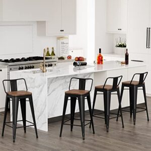 Changjie Furniture 24 Inch Bar Stools Counter Height Bar Stools Industrial Metal Barstools Set of 4 for Home Kitchen (24 inch, Black)