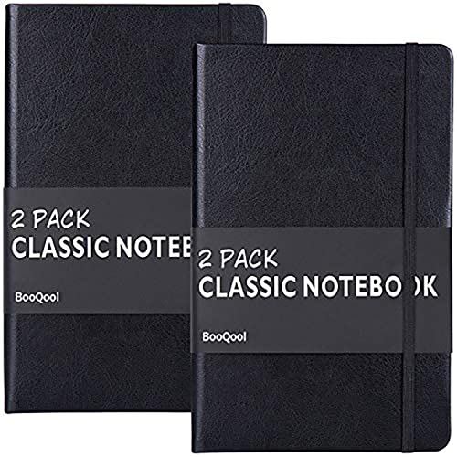 2 Pack Classic Ruled Notebooks/Journals - Premium Thick Paper Faux Leather Writing Notebook, Black, Hard Cover, Large, Lined (5.4 x 8.3)