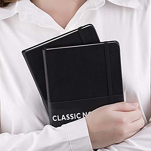 2 Pack Classic Ruled Notebooks/Journals - Premium Thick Paper Faux Leather Writing Notebook, Black, Hard Cover, Large, Lined (5.4 x 8.3)