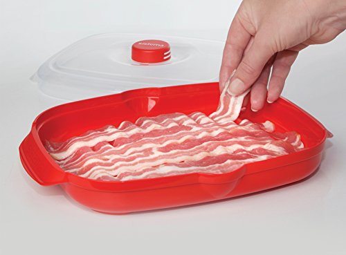 Sistema Microwave Easy Bacon, 28.7 x 21.9 x 7 cm, Red