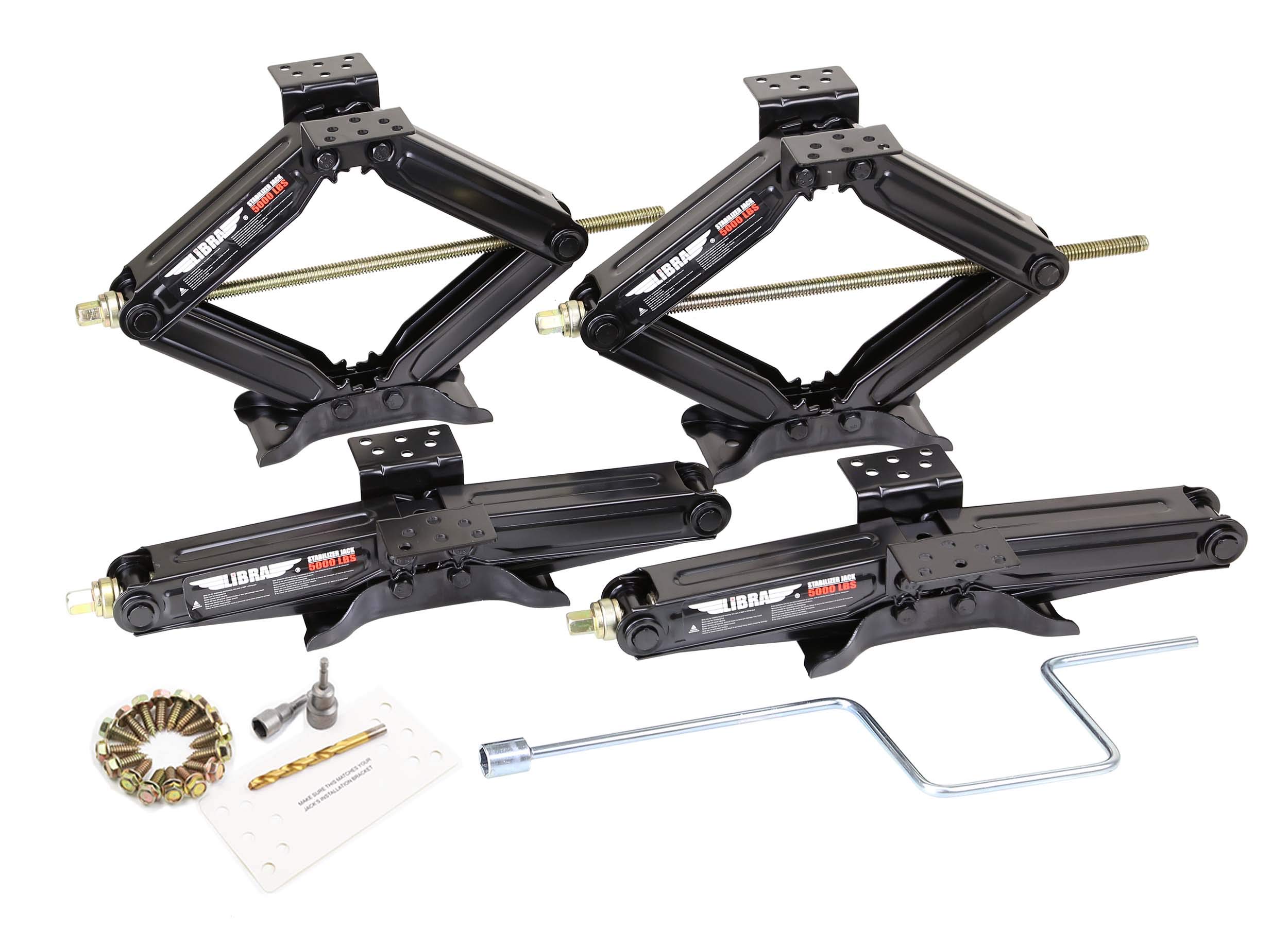 LIBRA Set of 4 5000lbs 20" RV Trailer Stabilizer Leveling Scissor Jacks w/Handle & Power Drill Socket & Mounting Hardware 26036