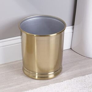 mDesign Steel Stylish Round Trash Can, Wastebasket Storage Container Bin - for Bathroom, Bedroom, Powder Room, Kitchen, Home Office - Holds Garbage, Waste, Trash - Soft Brass