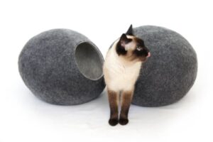 kivikis cat bed, house, cave, nap cocoon, igloo, 100% handmade from sheep wool (xl 17-26 pounds cat, dark gray)