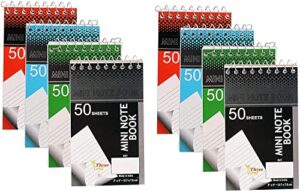 personal mini notebooks, 3x5-inch, college ruled, white, 50 pages per, pack of 4 colors: black, blue, green, red from northland wholesale. (2-pack, 8 mini-notebooks)