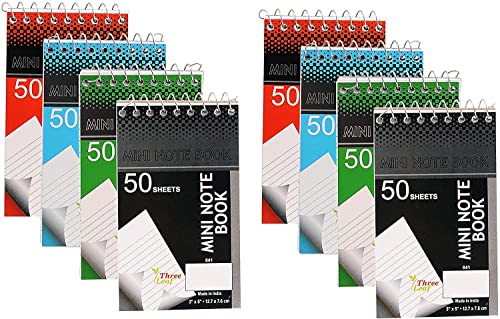 Personal Mini Notebooks, 3x5-Inch, College Ruled, White, 50 Pages per, Pack of 4 Colors: Black, Blue, Green, Red from Northland Wholesale. (2-Pack, 8 Mini-Notebooks)