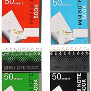 Personal Mini Notebooks, 3x5-Inch, College Ruled, White, 50 Pages per, Pack of 4 Colors: Black, Blue, Green, Red from Northland Wholesale. (2-Pack, 8 Mini-Notebooks)