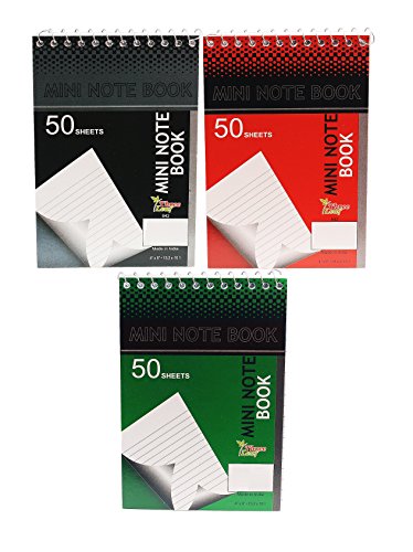 Personal Mini Notebooks, 4x6-Inch, College Ruled, White, 50 Pages per, Pack of 3 Random Colors: Black, Blue, Green, Red from Northland Wholesale. (2-Pack, 6 Mini-Notebooks)