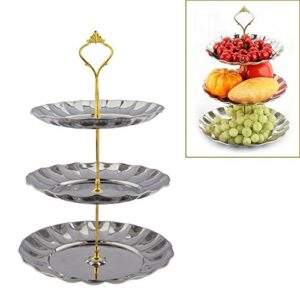 3-tier cupcake stand nhsunray round stainless steel dessert stand cake stand wedding parties birthday tea party serving platter (3-tier, silver)