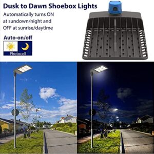 KCCCT LED Parking Lot Lights New 300W with Automatic Adjustable Dusk-to-Dawn Photocell Outdoor LED Shoebox Pole Light 39000LM 5000K LED Commercial Light IP65 100-277V ETL&DLC (Slip Fit,with Photocell)
