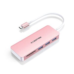 lention usb c hub with 3 usb 3.0 & sd/micro sd card reader compatible 2022-2016 macbook pro, new mac air/ipad pro/surface, more, stable driver certified type c adapter (cb-c15, rose gold)