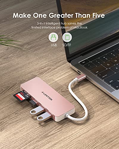 LENTION USB C Hub with 3 USB 3.0 & SD/Micro SD Card Reader Compatible 2022-2016 MacBook Pro, New Mac Air/iPad Pro/Surface, More, Stable Driver Certified Type C Adapter (CB-C15, Rose Gold)