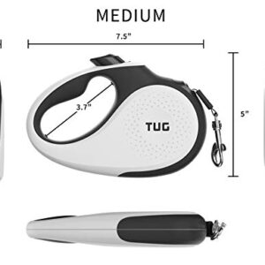 TUG 360° Tangle-Free Retractable Dog Leash | 16 ft Strong Nylon Tape | One-Handed Brake, Pause, Lock (Medium, White)