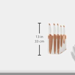 TOWER Damascus Effect Kitchen Knife Set with Stainless Steel Blades and Acrylic Stand, 5 Piece, Rose Gold/White