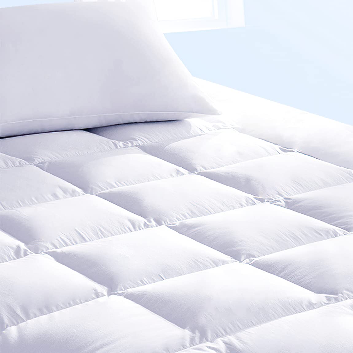 Pure Brands Full Mattress Topper & Mattress Pad Protector in One Quality Plush Luxury Down Alternative Pillow Top Make Your Bed Luxurious 18" Deep Pockets