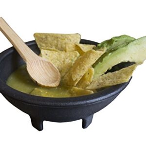 6 Pack of Salsa Chip and Dip Snack Bowls Combo- With Wooden Spoons - Salsa Bowls, Black Plastic Mexican Molcajete Chips Guacamole, Serving Dish, Sauce Cup, Side dish, Snack Great to use at any Event