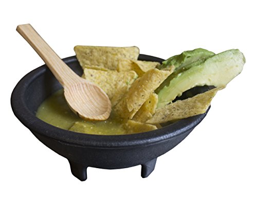 6 Pack of Salsa Chip and Dip Snack Bowls Combo- With Wooden Spoons - Salsa Bowls, Black Plastic Mexican Molcajete Chips Guacamole, Serving Dish, Sauce Cup, Side dish, Snack Great to use at any Event