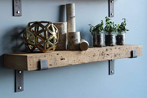 Urban Legacy Reclaimed Wood Shelves | Floating Or with Brackets | Amish Handcrafted in Lancaster County, PA | Set of Two - Genuine, Salvaged (Bracketed Natural, 40" x 7" x 2.5")