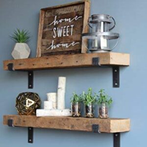 Urban Legacy Reclaimed Wood Shelves | Floating Or with Brackets | Amish Handcrafted in Lancaster County, PA | Set of Two - Genuine, Salvaged (Bracketed Natural, 40" x 7" x 2.5")