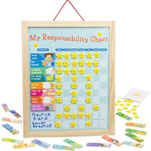 imagination generation my responsibility chart, magnetic dry erase wooden chore chart with storage bag, 24 goals and 56 reward stars