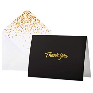 100 thank you cards with envelopes | thank you notes, black & gold foil | blank cards with envelopes | for business, wedding, graduation, baby bridal shower, funeral, professional thank you cards bulk