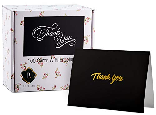 100 Thank You Cards with Envelopes | Thank You Notes, Black & Gold Foil | Blank Cards with Envelopes | For Business, Wedding, Graduation, Baby Bridal Shower, Funeral, Professional Thank You Cards Bulk